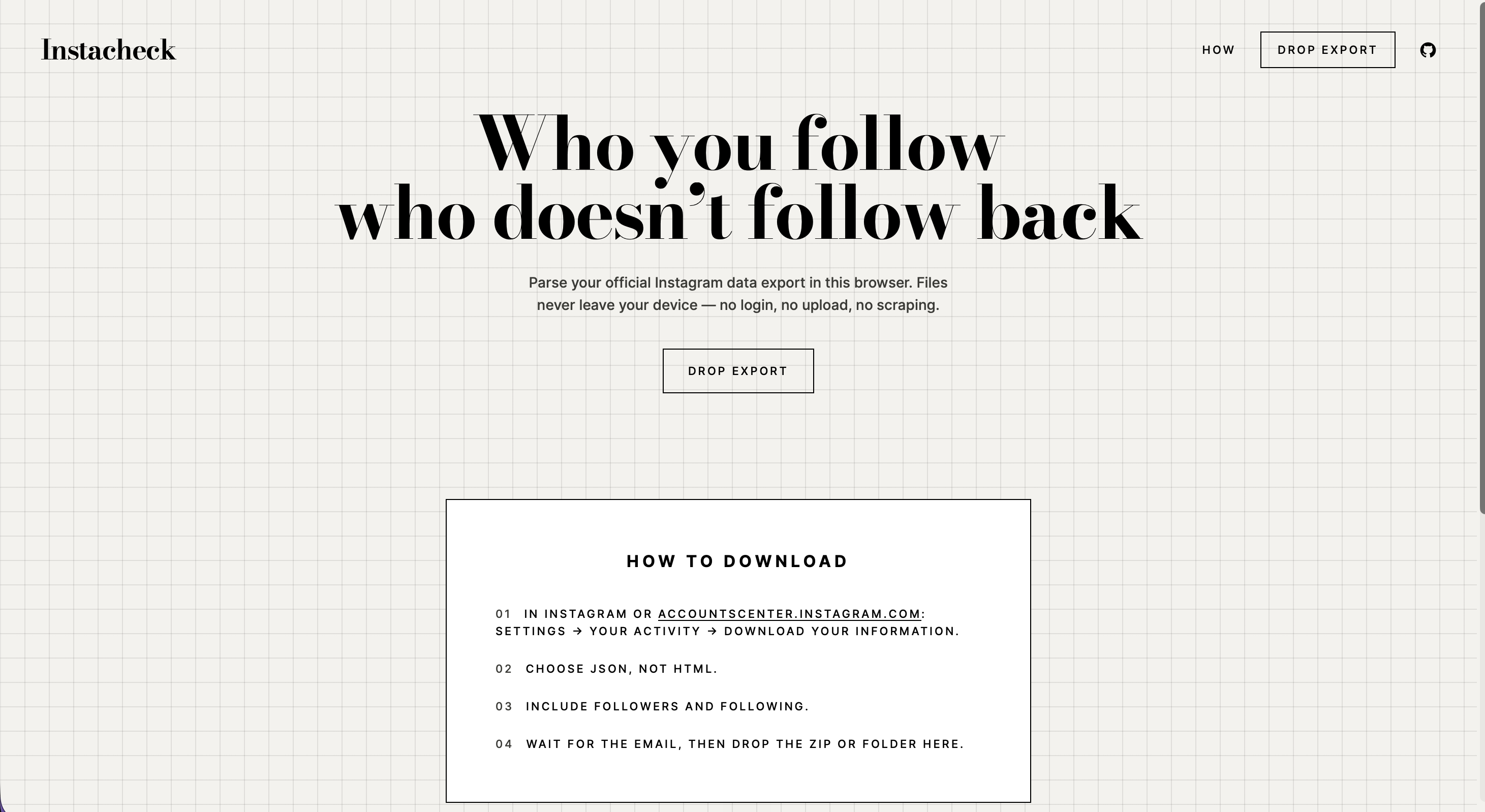Instacheck landing page
